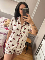 Pijama curto cereja