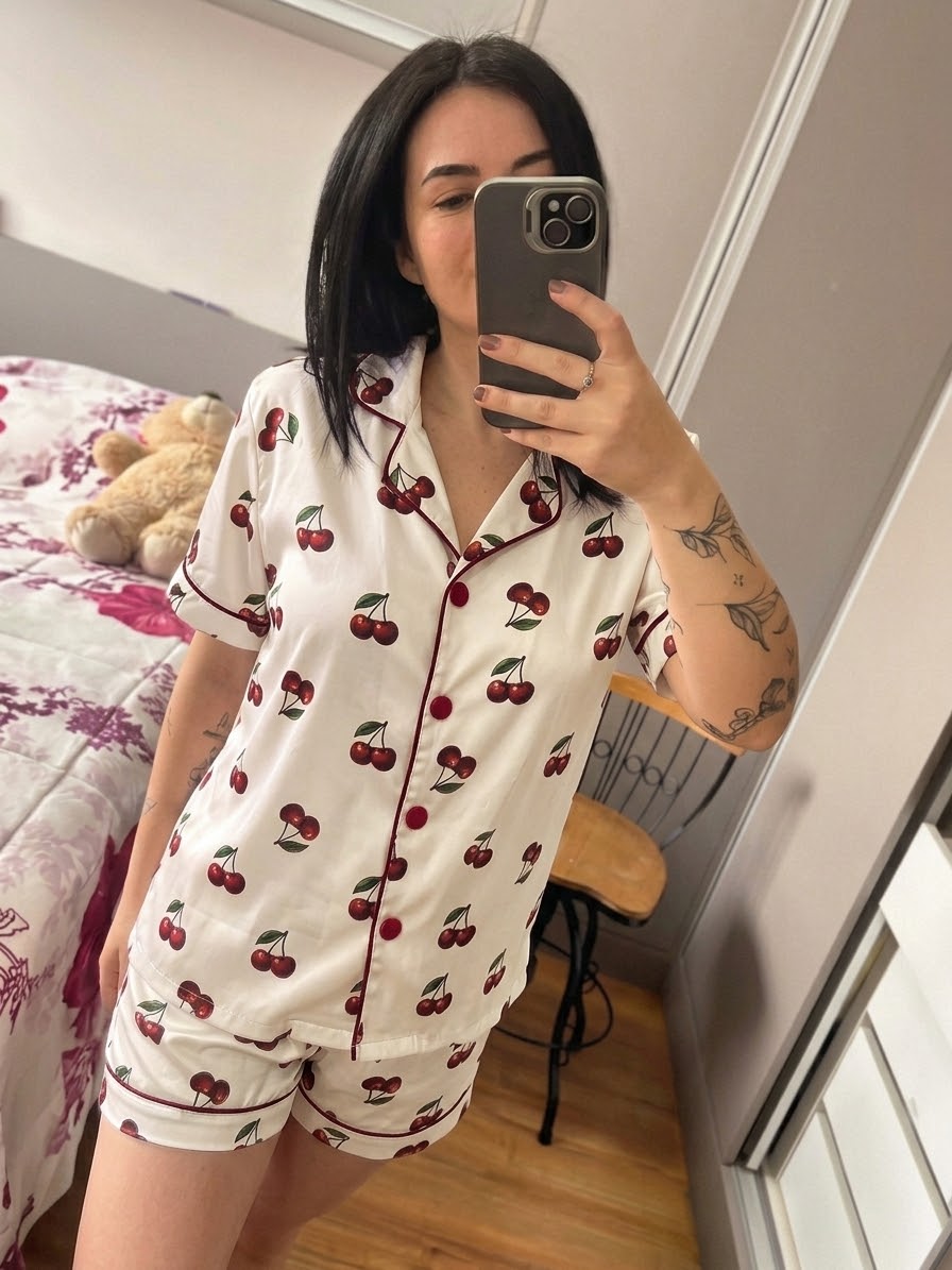 Pijama curto cereja